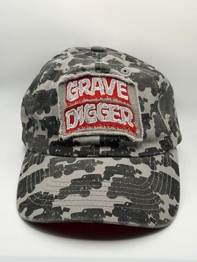 Monster Jam Grave Digger Camo Hat Distressed Logo Strapback Adult Cap